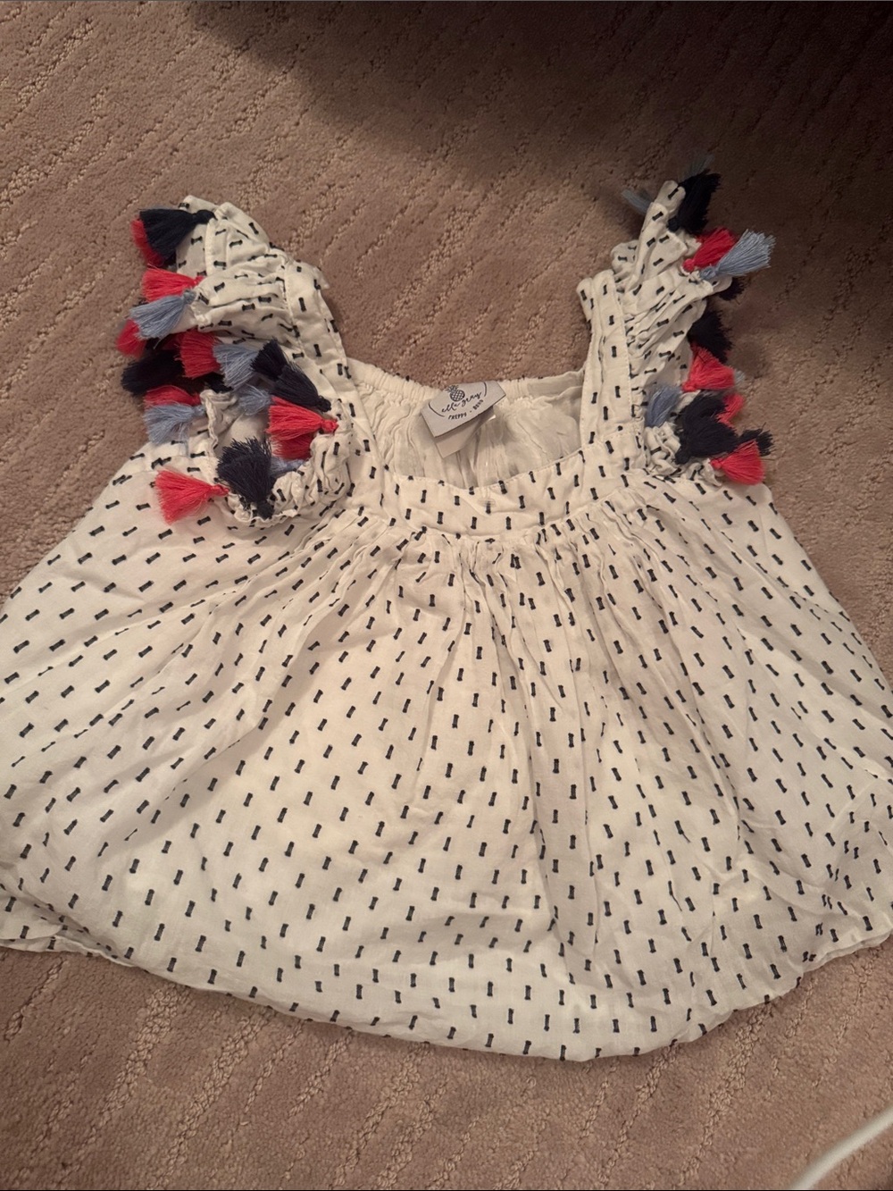 Toddler White Dot-Tuft Tassel Tank Top